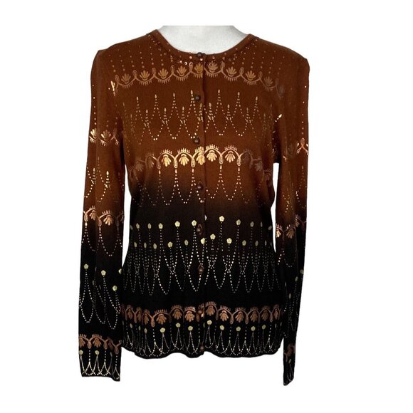 Vtg NWT PECK & PECK Women Silk Cashmere Button Sweater Sz S Brown Cardigan 68-5 - Picture 1 of 12